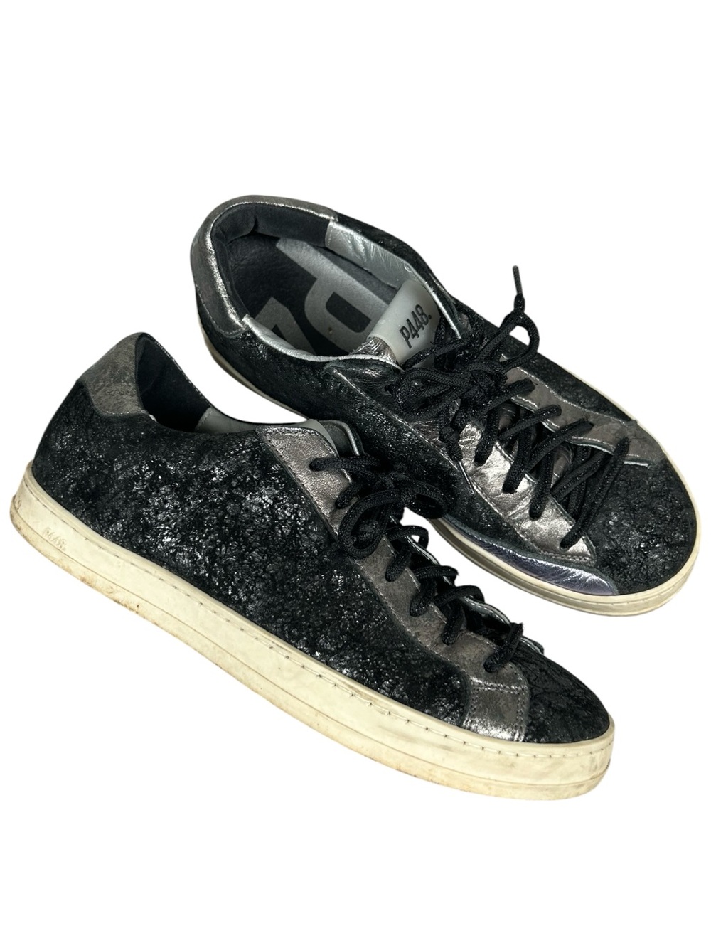P448 John Black Textured Leather Low Top Sneakers “You Can Surf Later” EU 37 US7
